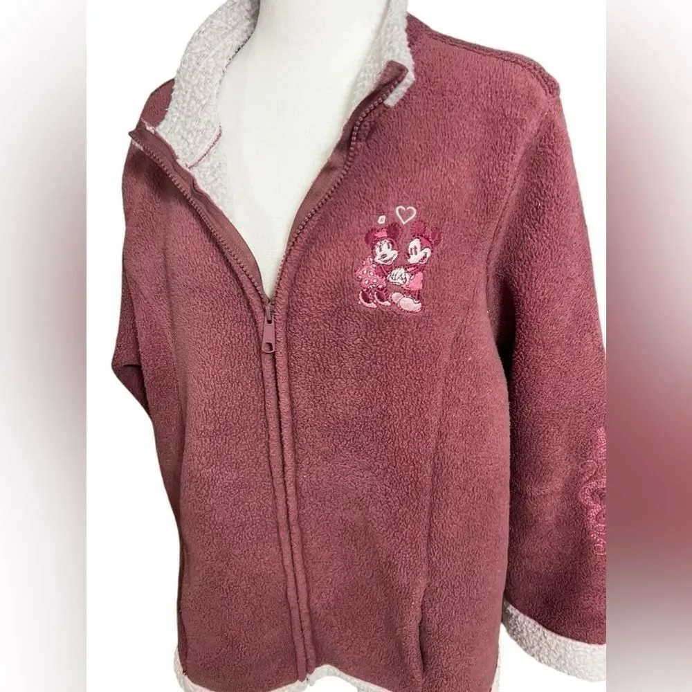 Disney Disneyland 1x Minnie and Mickey zipper jacket pink white Valentine’s Day - Picture 3 of 13
